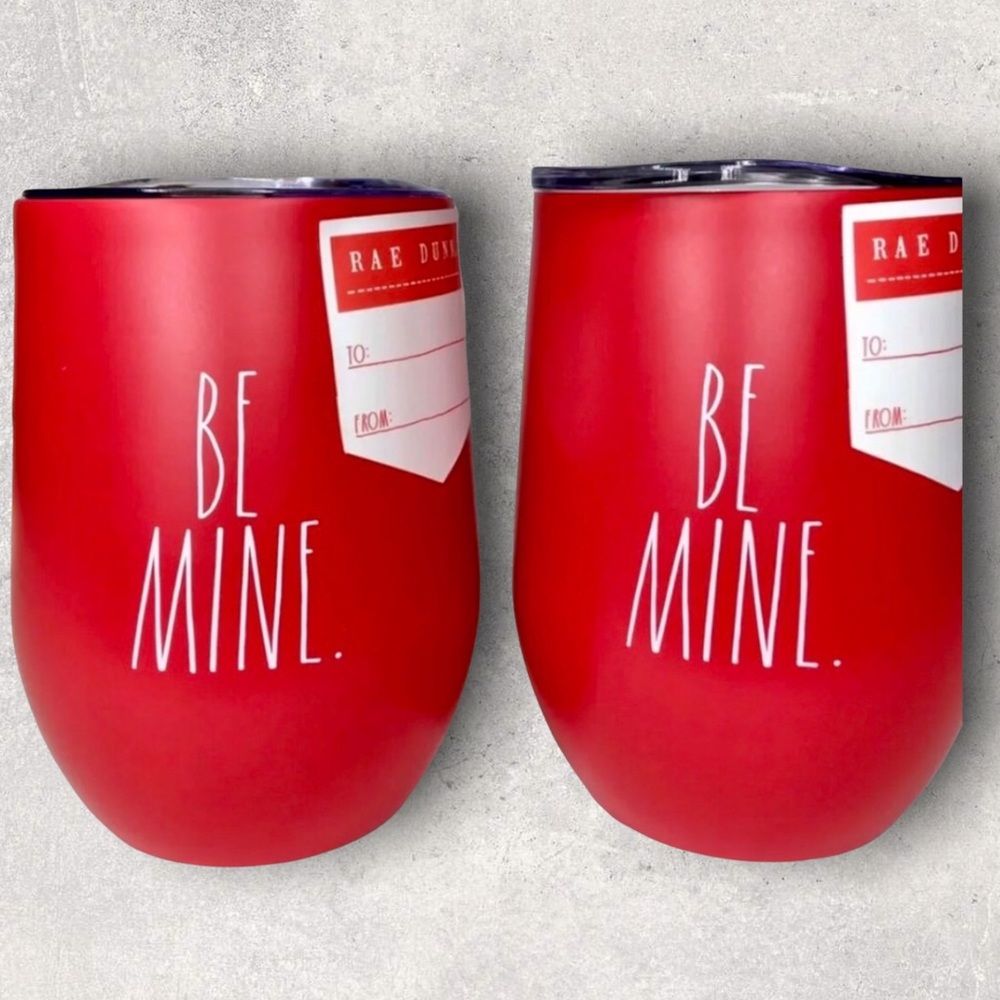 Rae Dunn BE MINE Two Insulated Stemless Tumblers NEW